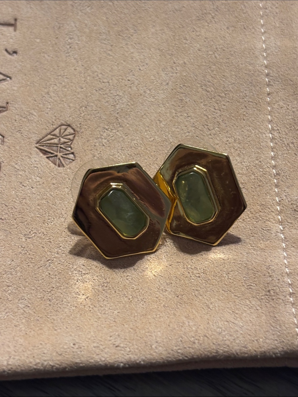 Ann Taylor Gold Hexagon Earrings with Green Crystal